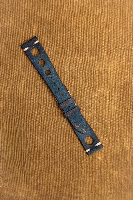 Cinturino "Racing" in Crosta tinta a mano - Blue