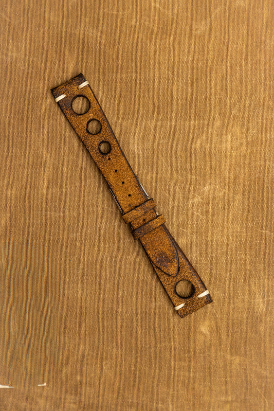 Cinturino "Racing" in Crosta tinto a mano - Senape