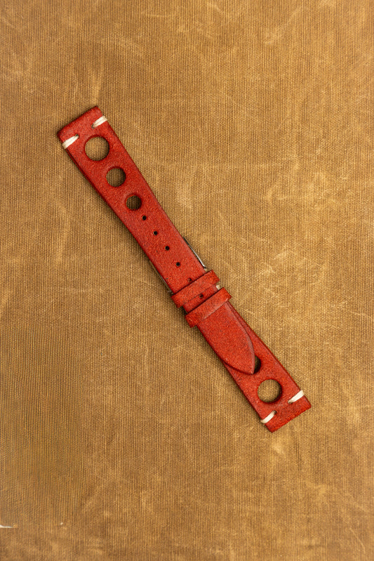 Cinturino "Racing" in Crosta tinto a mano - Rosso