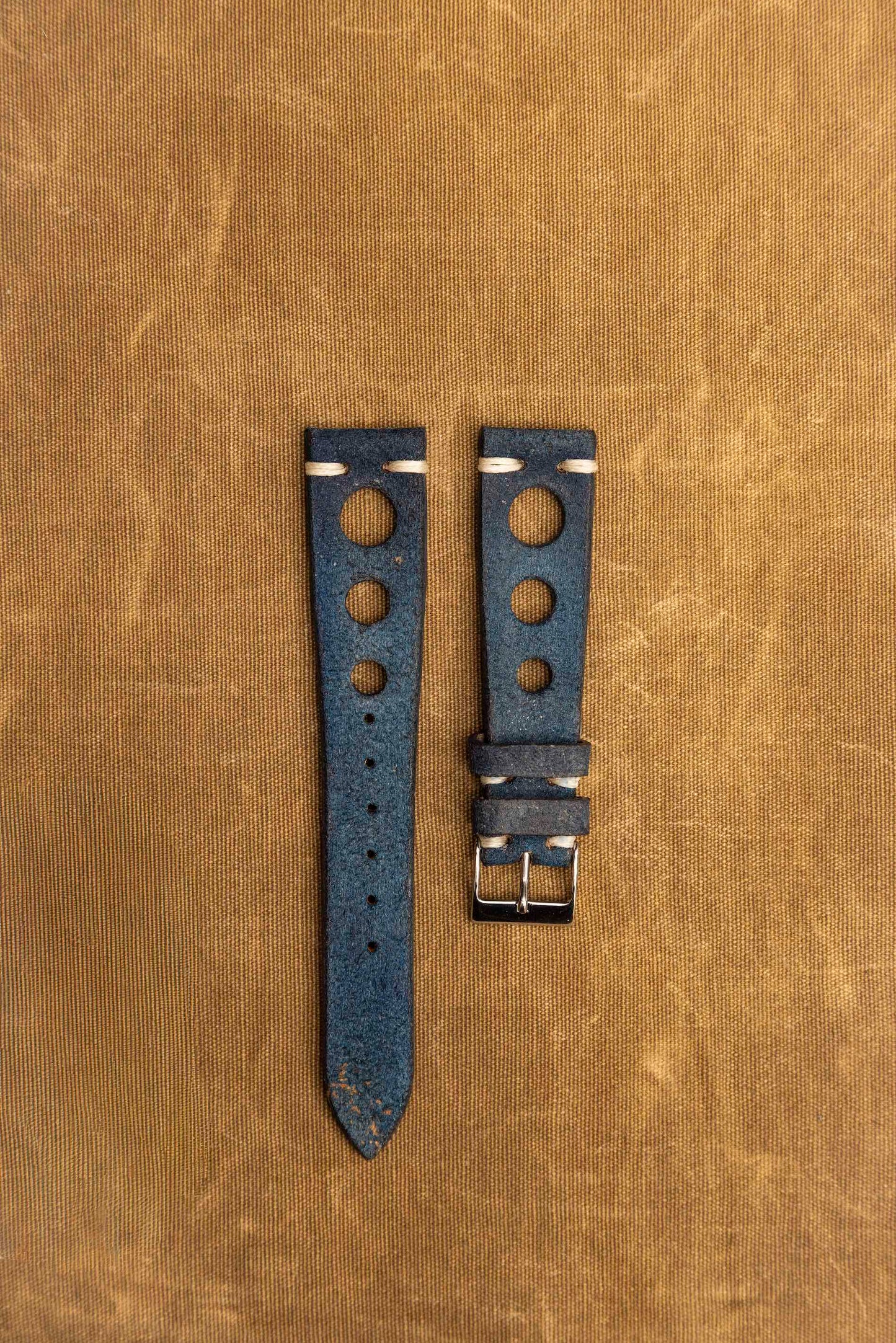 Cinturino "Racing" in Crosta tinta a mano - Blue