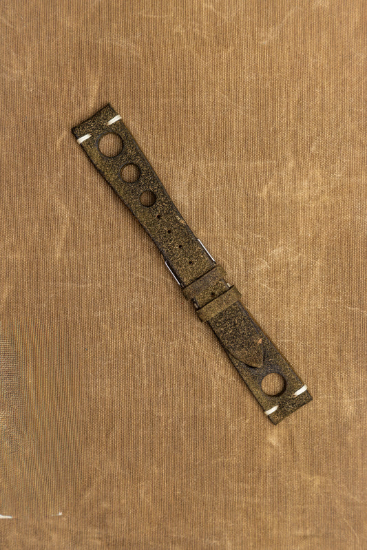 Cinturino "Racing" in Crosta tinto a mano - Verde Oliva