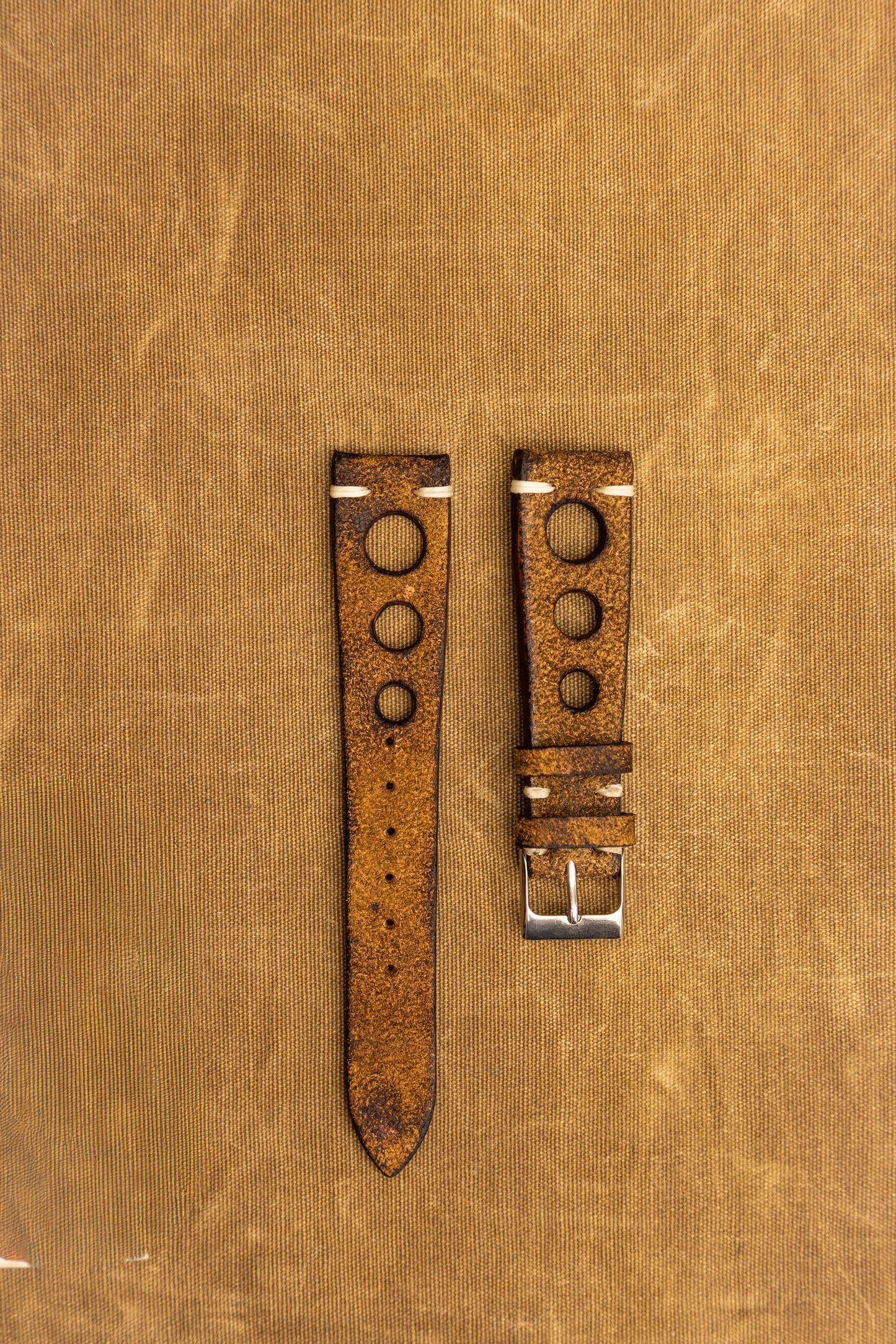 Cinturino "Racing" in Crosta tinto a mano - Senape