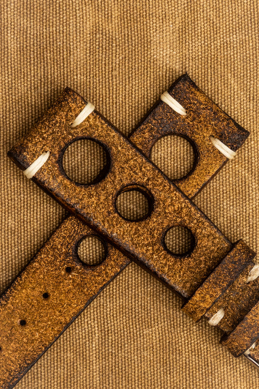 Cinturino "Racing" in Crosta tinto a mano - Senape