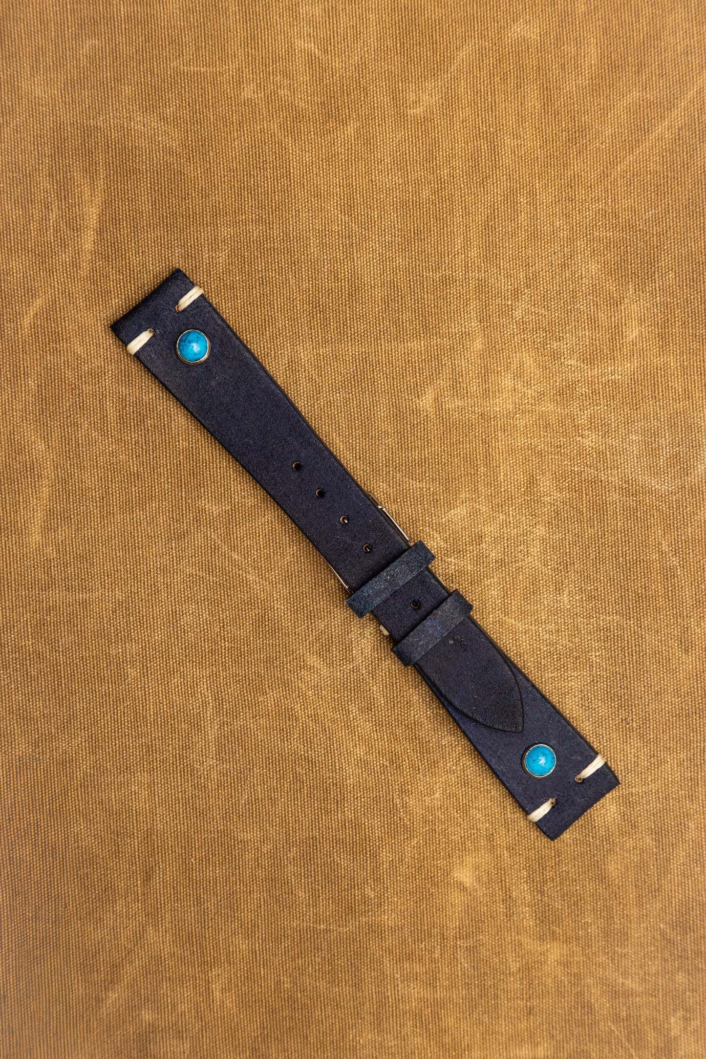 Cinturino "Pietre" in Crosta tinto a mano - Blue\Turchese