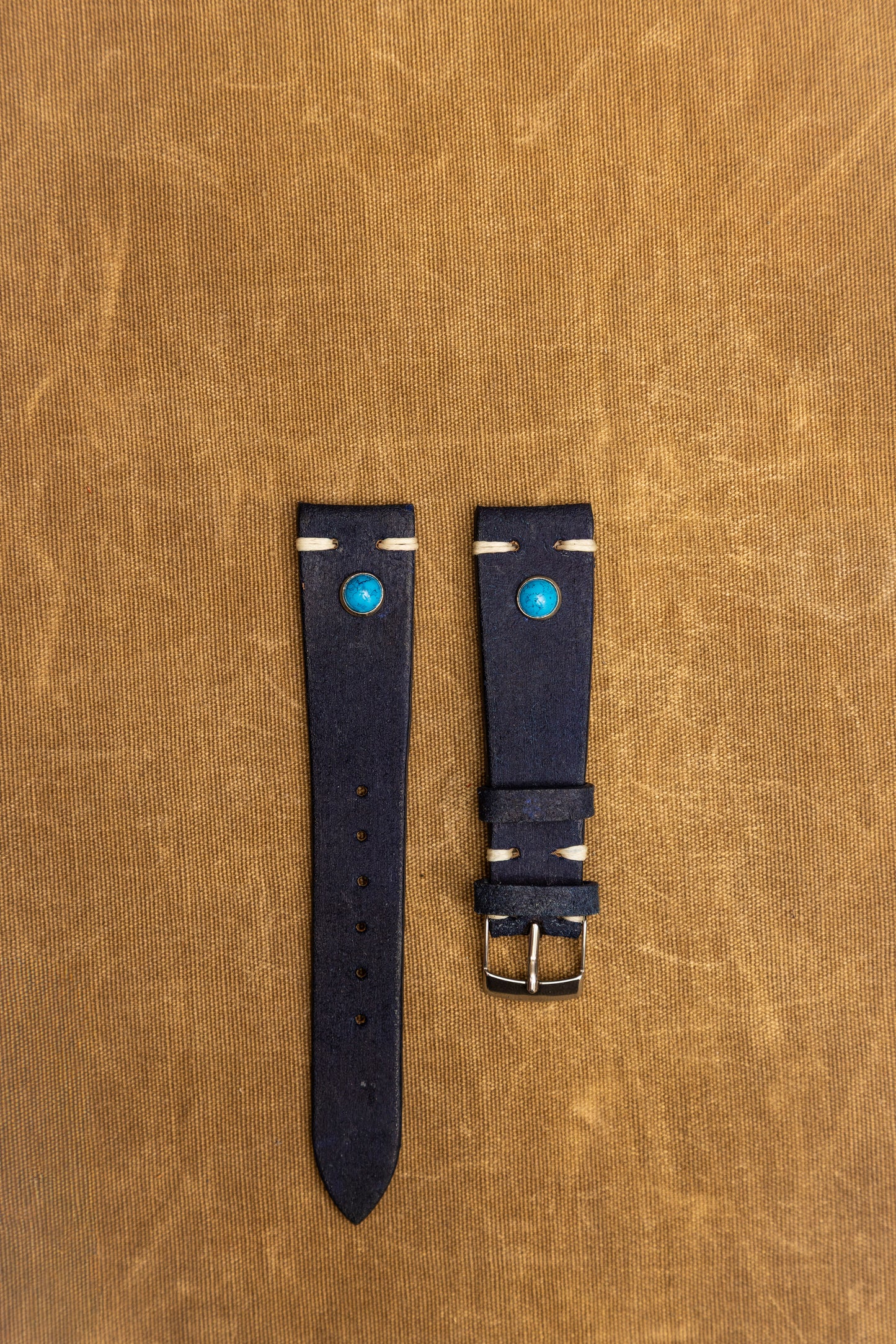 Cinturino "Pietre" in Crosta tinto a mano - Blue\Turchese