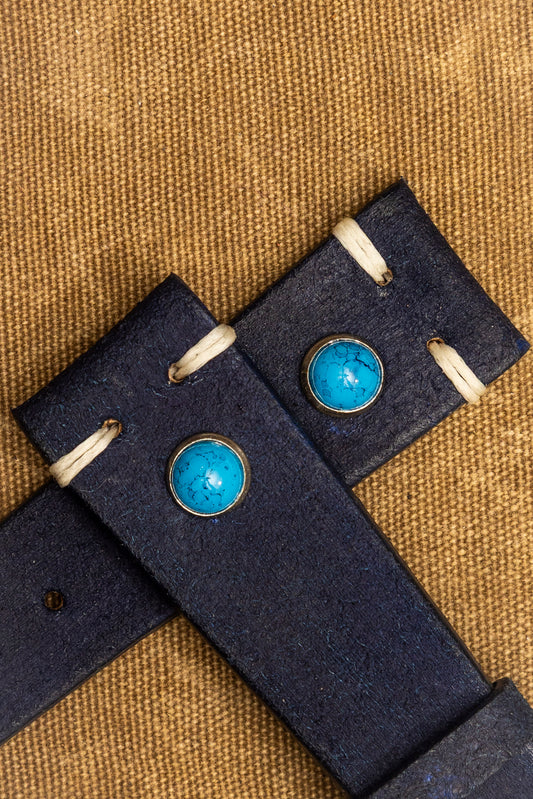 Cinturino "Pietre" in Crosta tinto a mano - Blue\Turchese