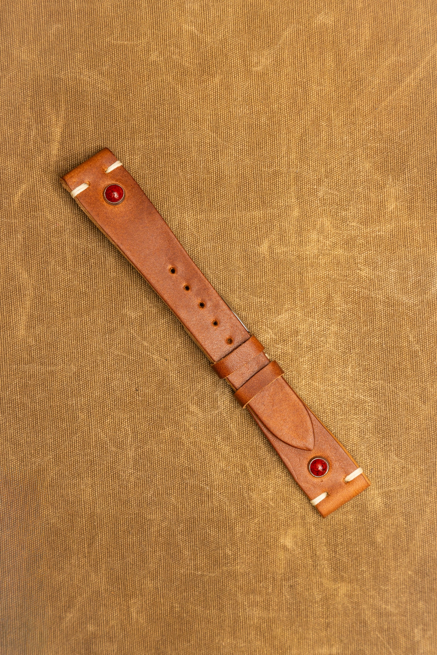 Cinturino "Pietre" in Cuoio liscio - Cognac\Corallo
