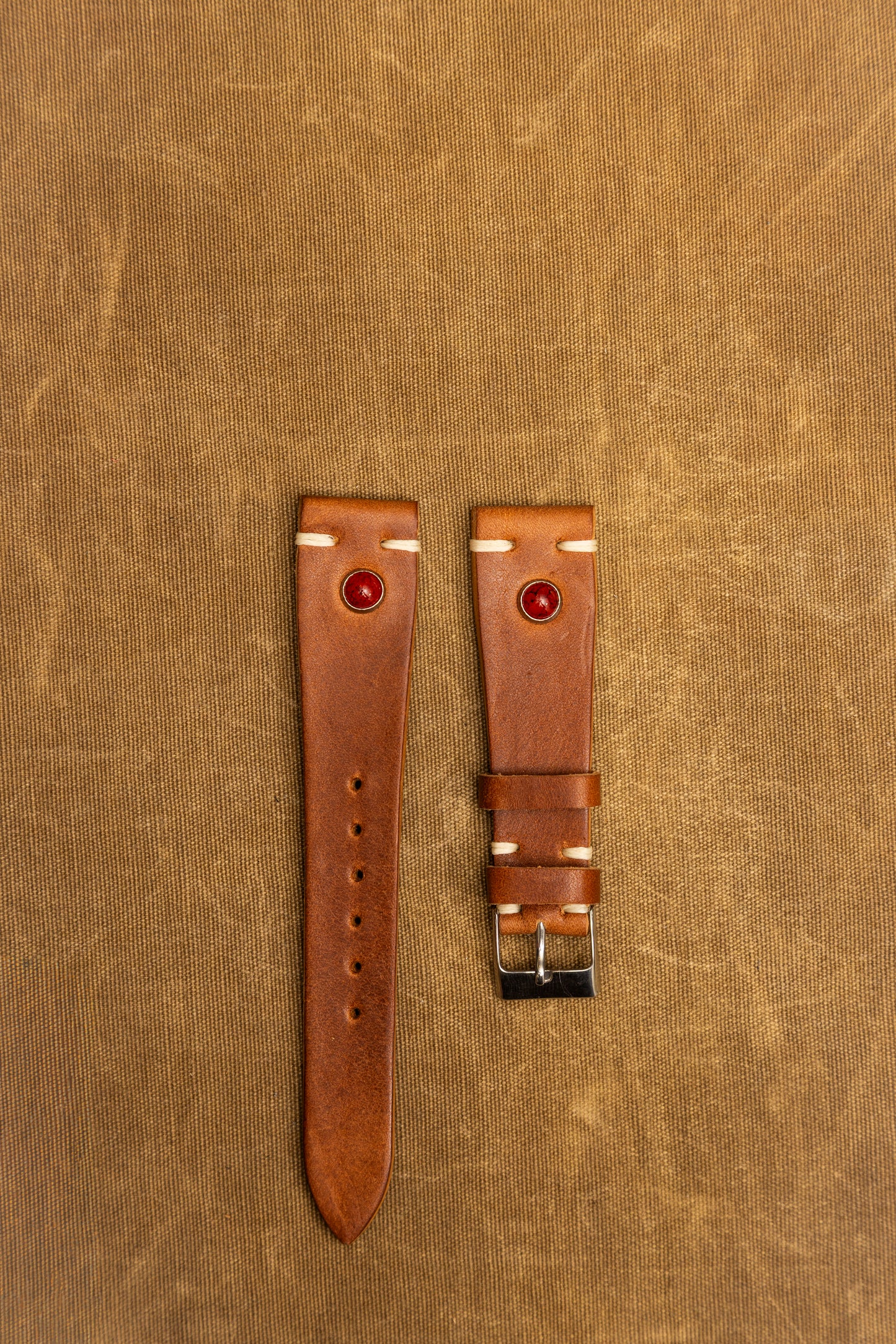 Cinturino "Pietre" in Cuoio liscio - Cognac\Corallo