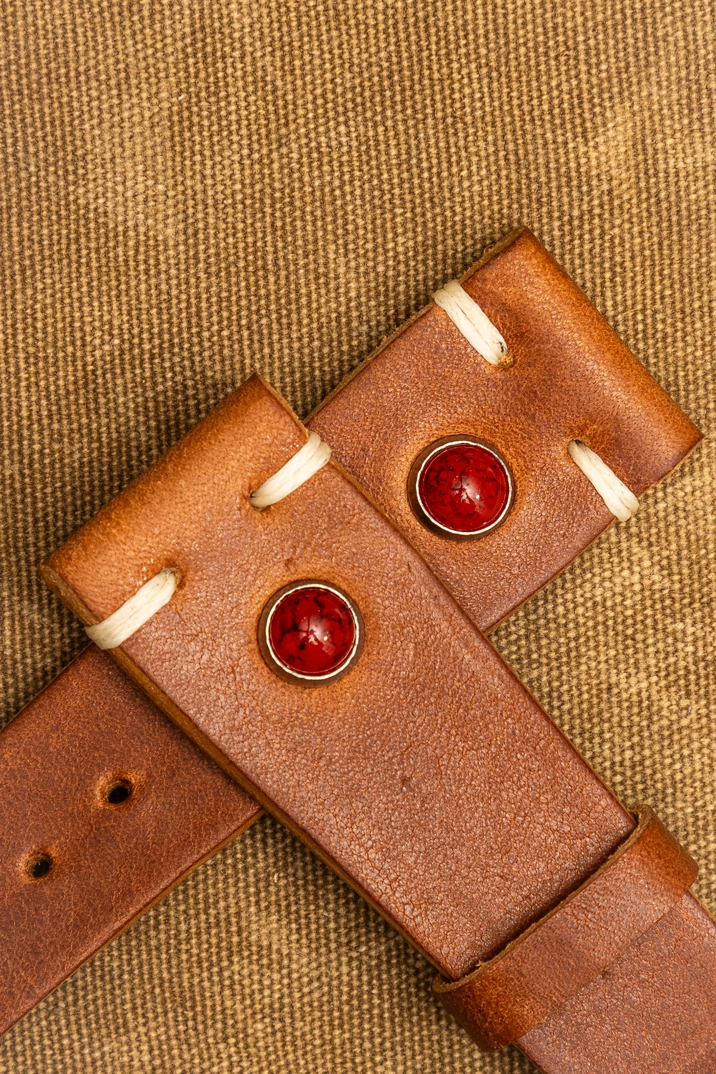 Cinturino "Pietre" in Cuoio liscio - Cognac\Corallo