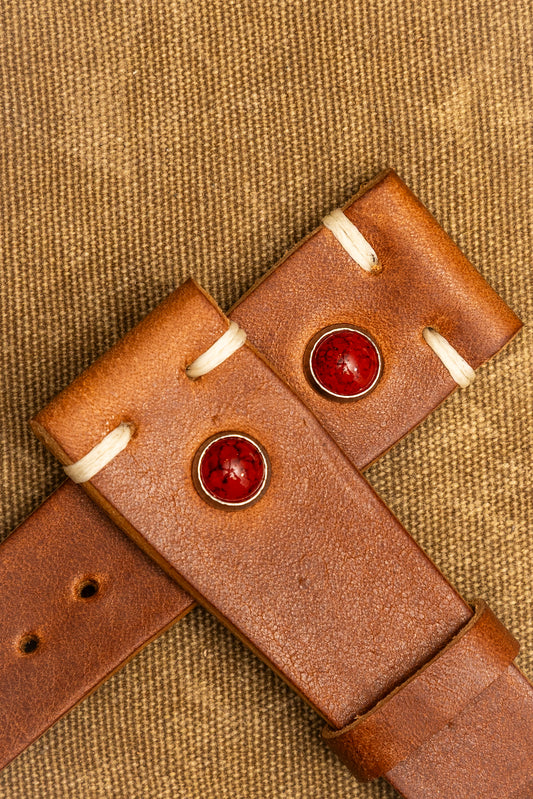 Cinturino "Pietre" in Cuoio liscio - Cognac\Corallo