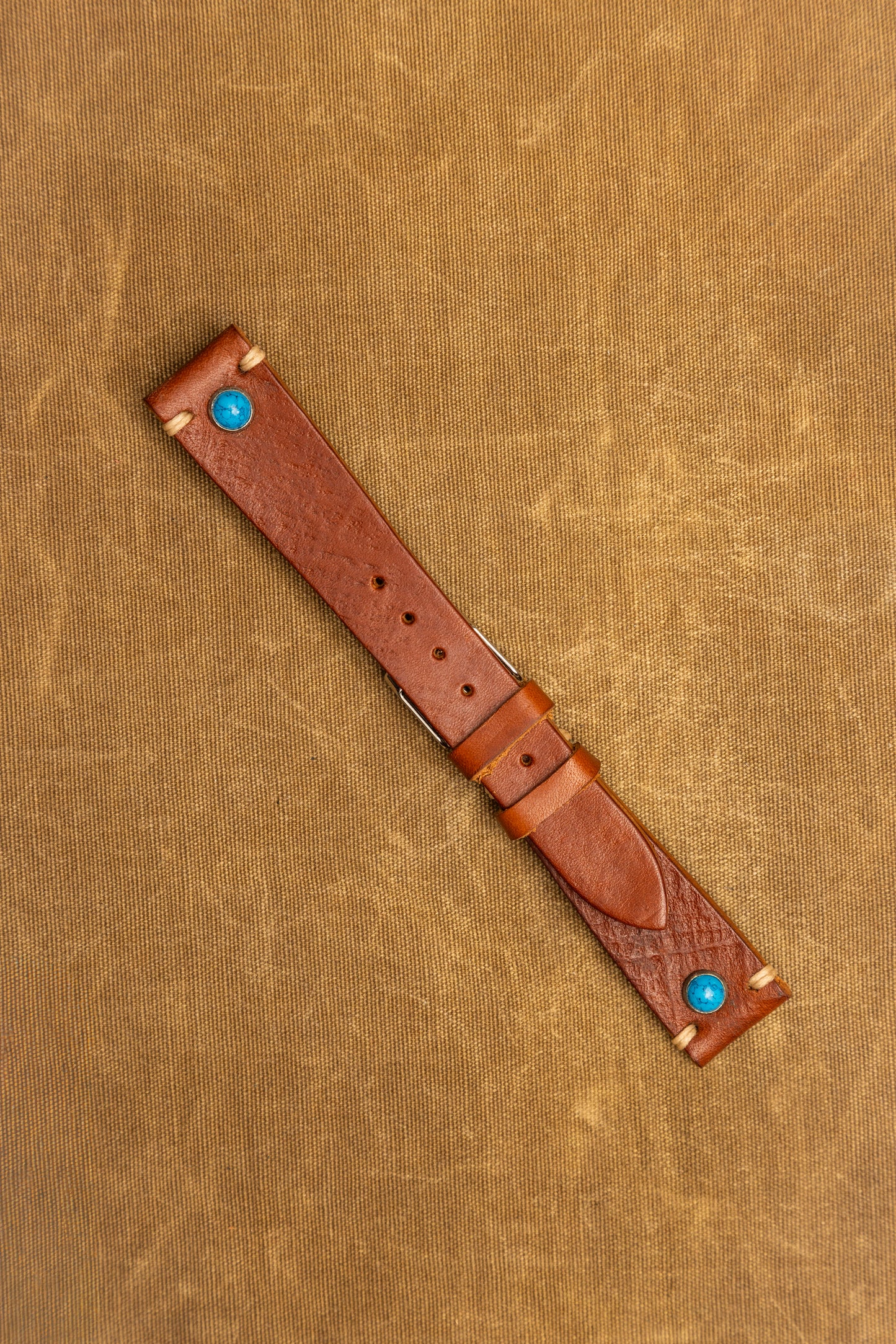 Cinturino "Pietre" in Cuoio liscio crash - Cognac\Turchese