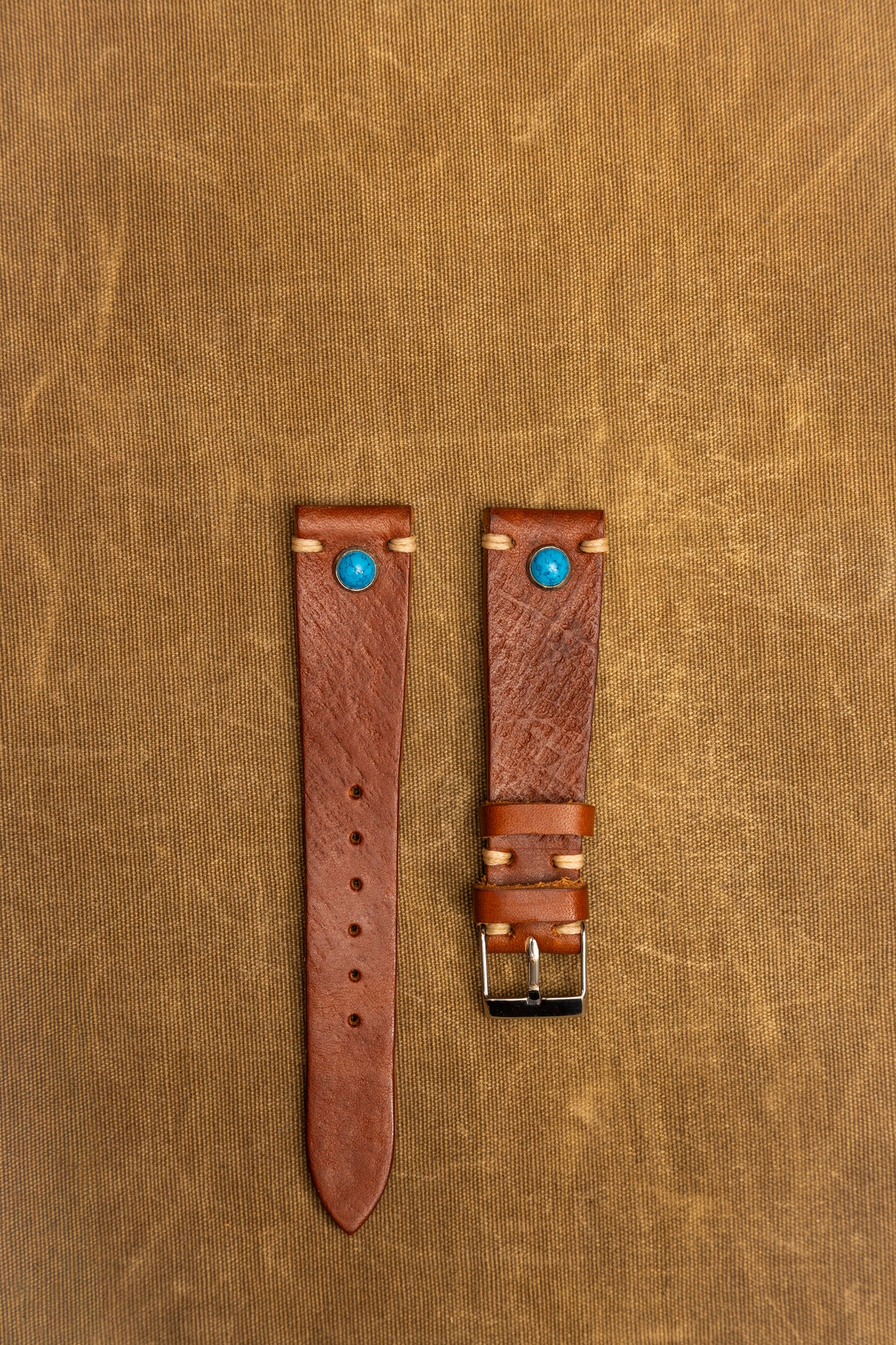 Cinturino "Pietre" in Cuoio liscio crash - Cognac\Turchese
