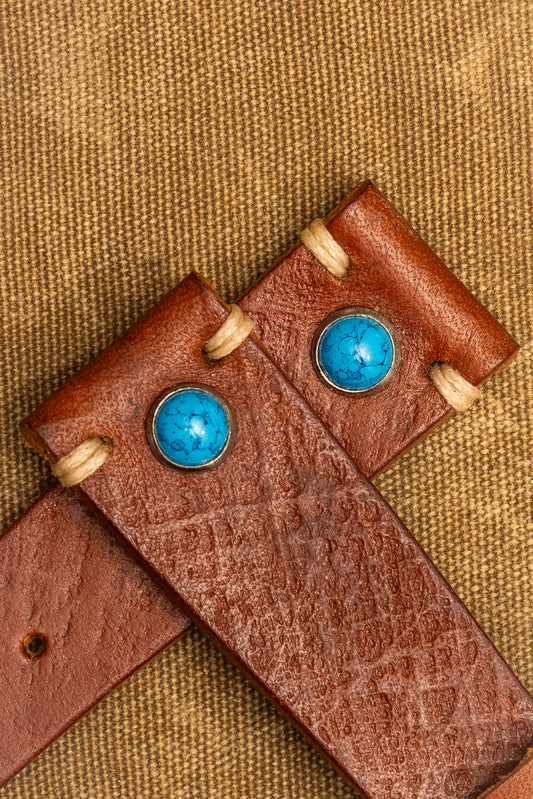 Cinturino "Pietre" in Cuoio liscio crash - Cognac\Turchese